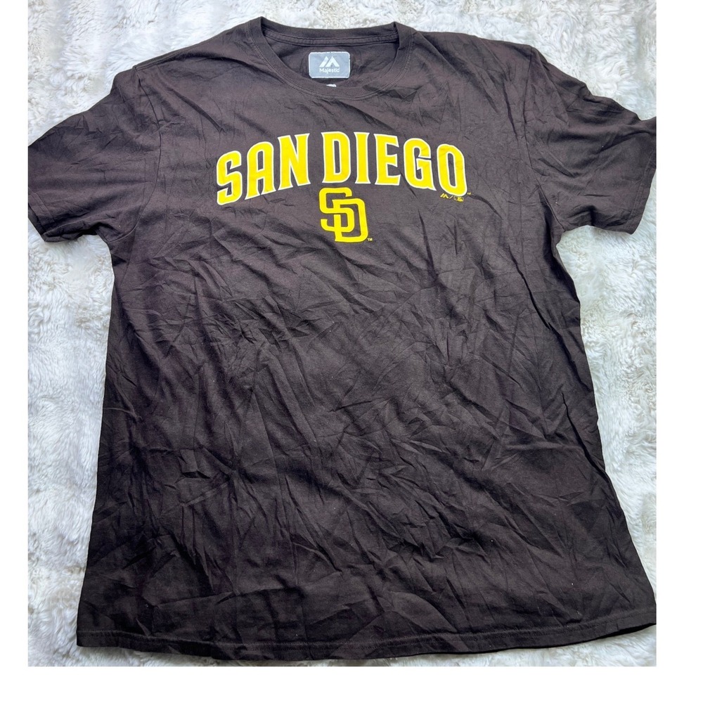 Majestic San Diego Padres MLB Graphic T-Shirt Brown Yellow Mens XL. A36